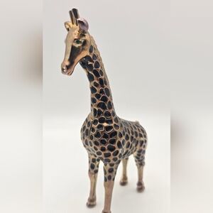 Vintage Enameled Gold Cast Metal Hinged Giraffe Trinket Box Magnetic Closure